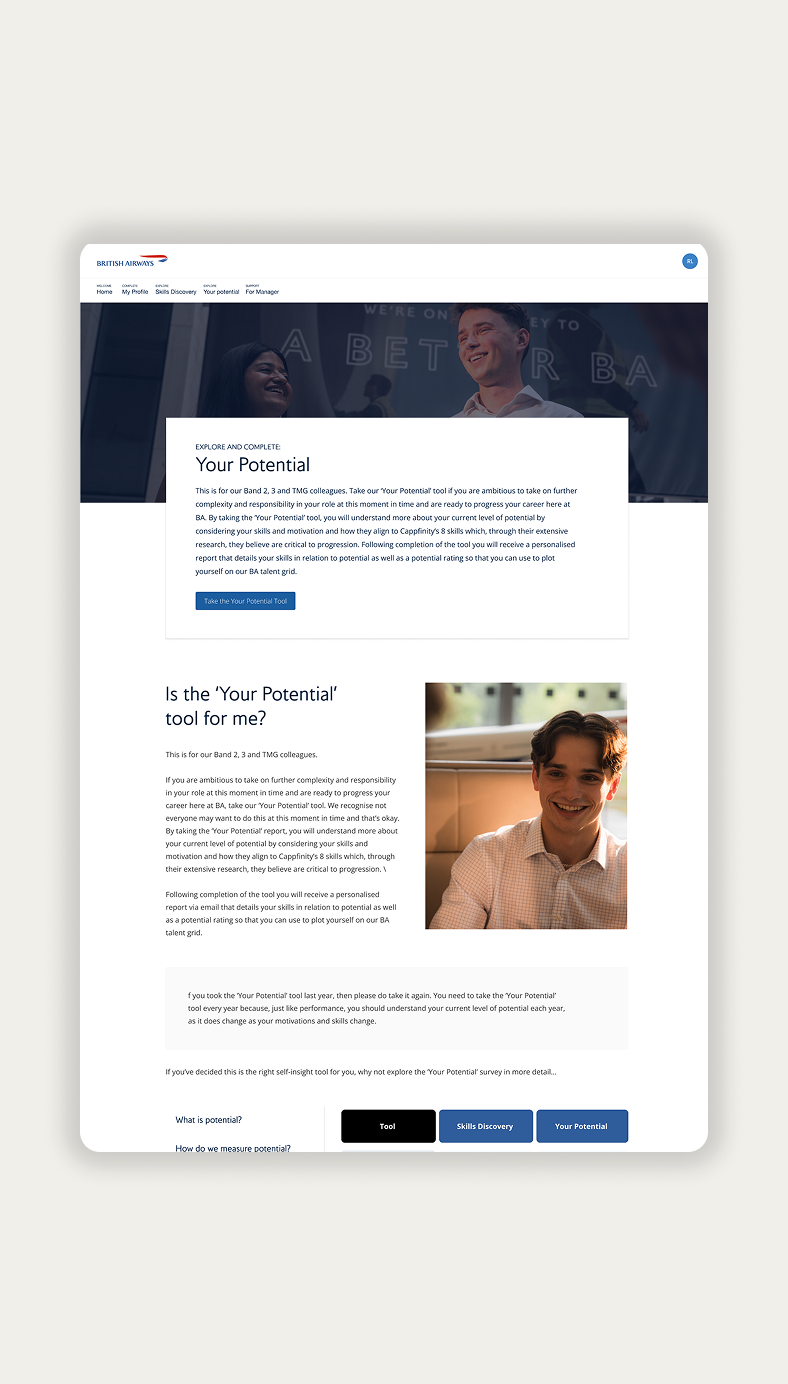 Grow Your Talent Your Potential page, describing who the tool is for and how to take it